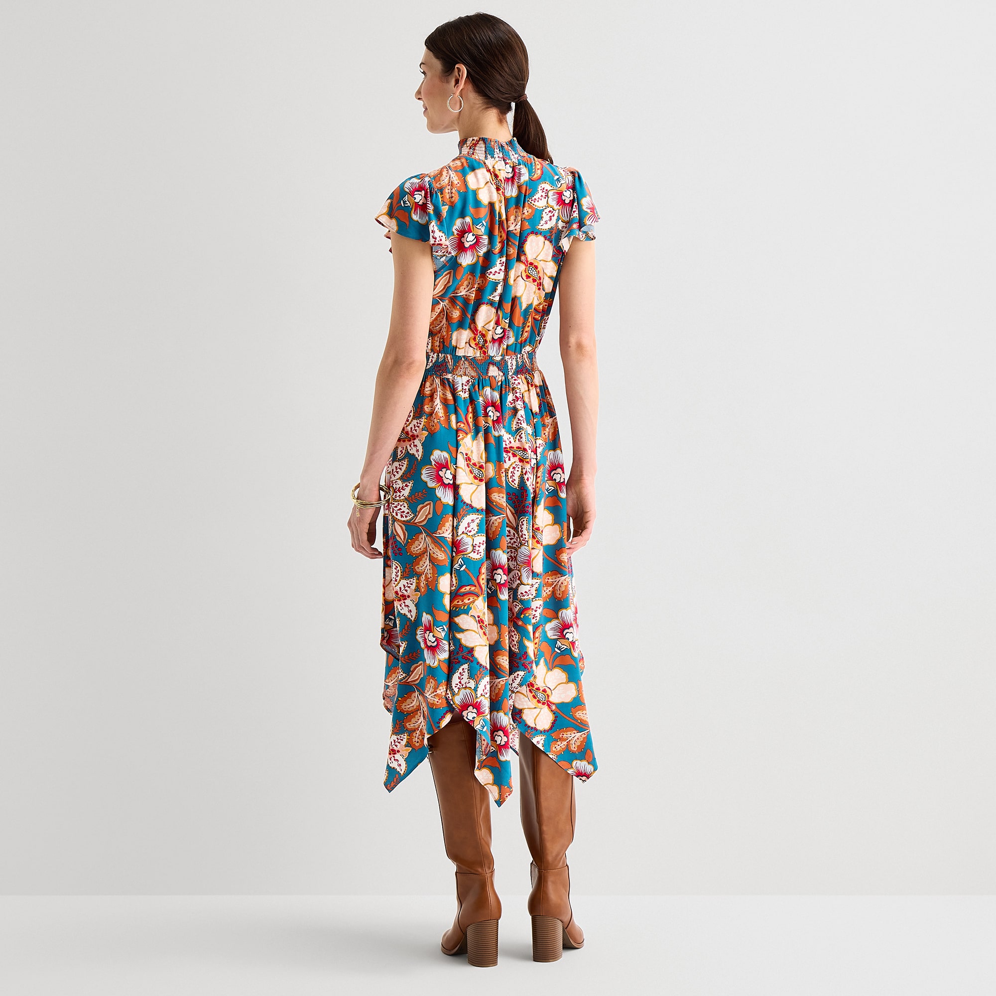 MSK Womens Mock Neck Short Sleeve Flutter Maxi Dress