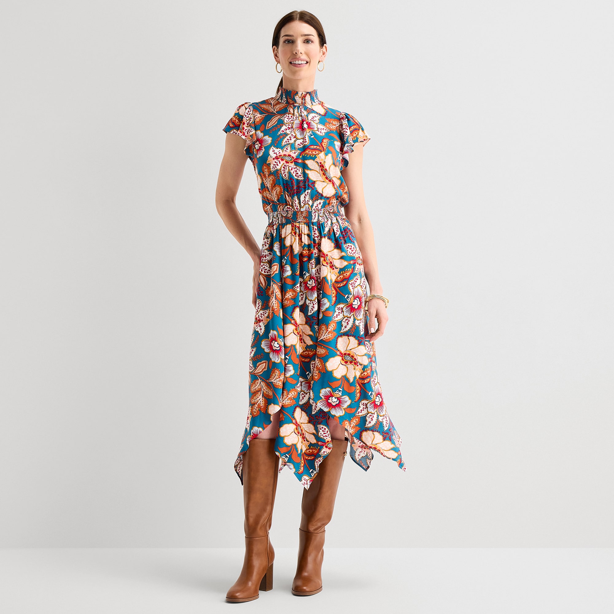 MSK Womens Mock Neck Short Sleeve Flutter Maxi Dress