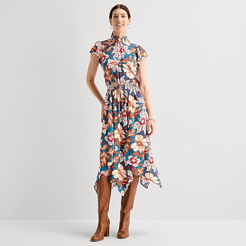 Msk Womens Mock Neck Short Sleeve Flutter Maxi Dress In Blue