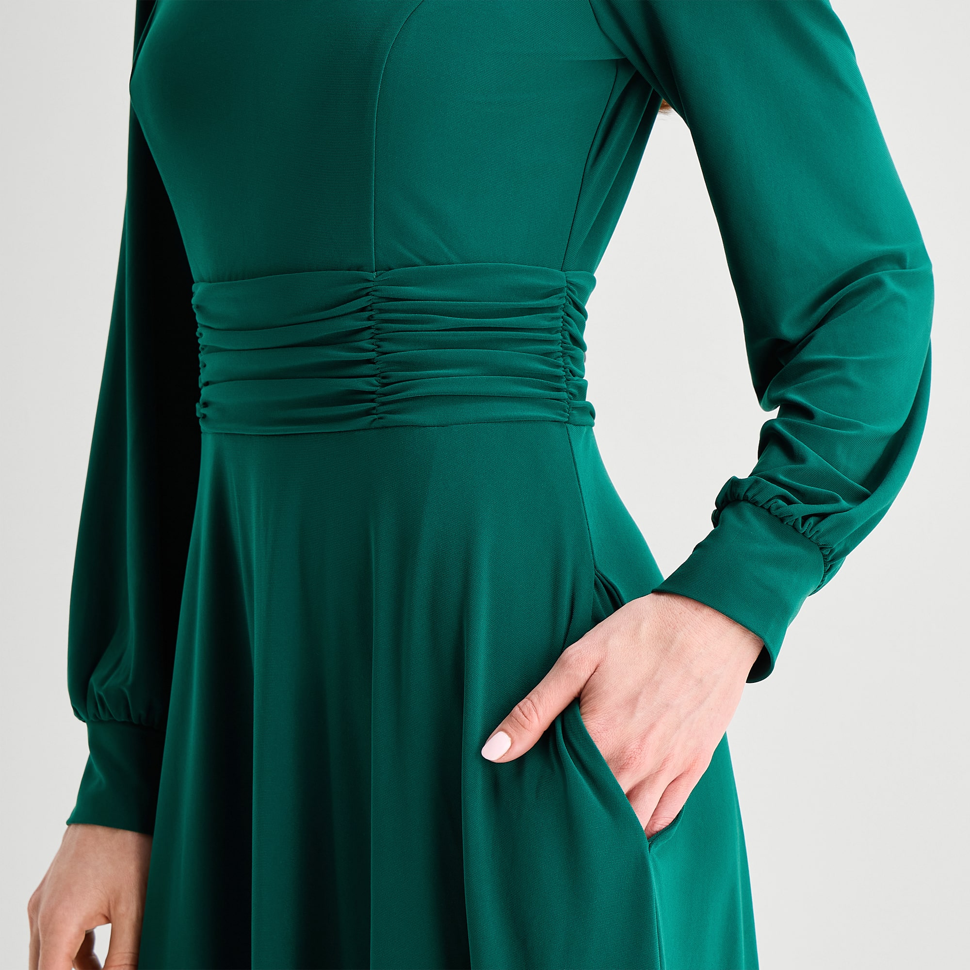 Jessica Howard Womens Midi Boat Neck Long Sleeve Cuffed Fit + Flare Dress