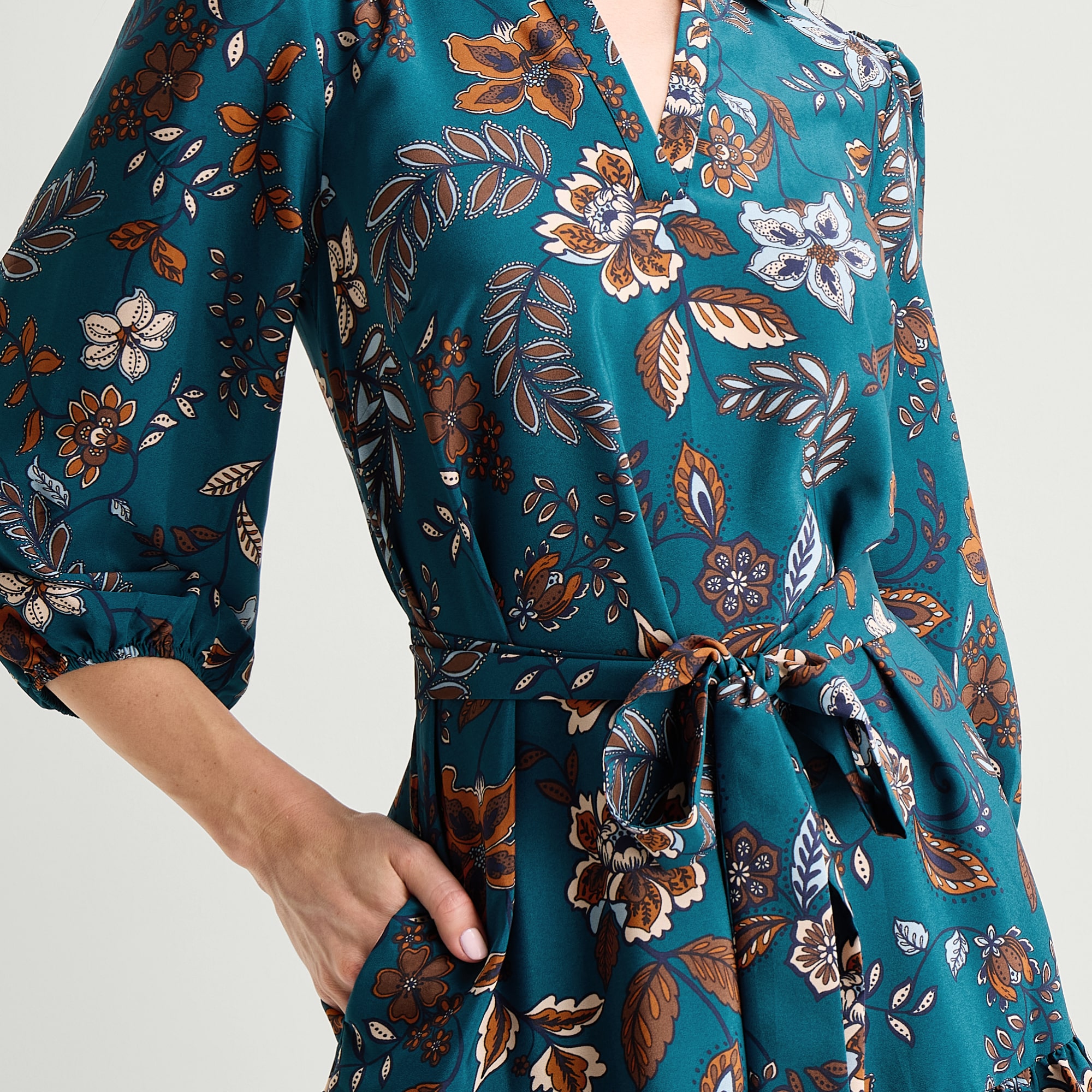 Jessica Howard Womens V Neck 3/4 Sleeve Balloon Paisley Fit + Flare Dress