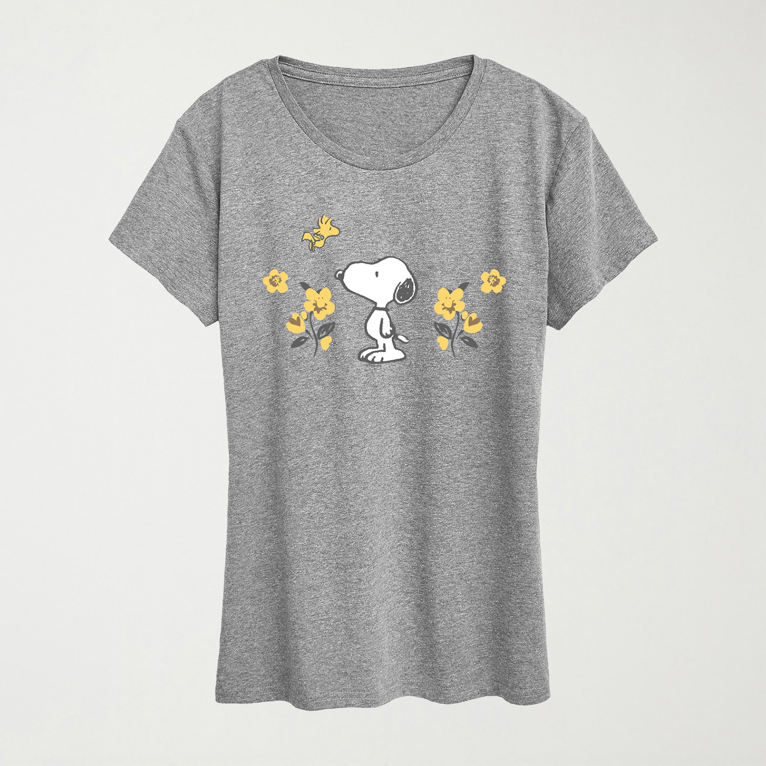 Floral Womens Crew Neck Short Sleeve Regular Fit Peanuts Snoopy Graphic T-Shirt