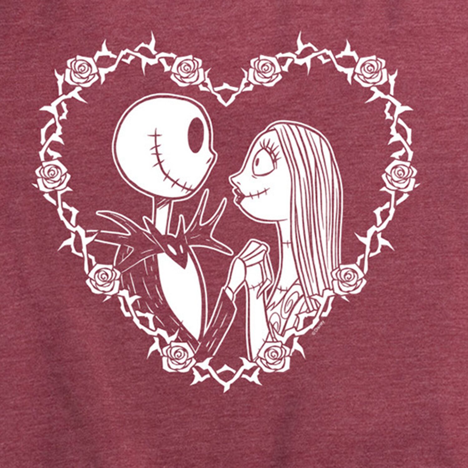 Jack Sally Heart Womens Crew Neck Short Sleeve Regular Fit Nightmare Before Christmas Graphic T-Shirt