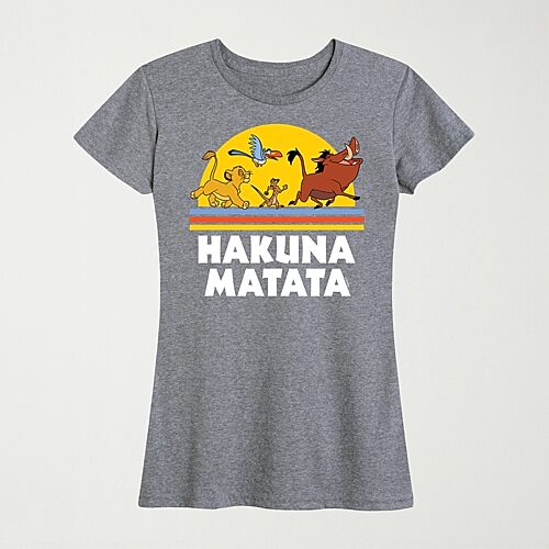 Hybrid Tees Hakuna Matata Sunset Womens Crew Neck Short Sleeve Regular Fit The Lion King Graphic T-shirt In Gray