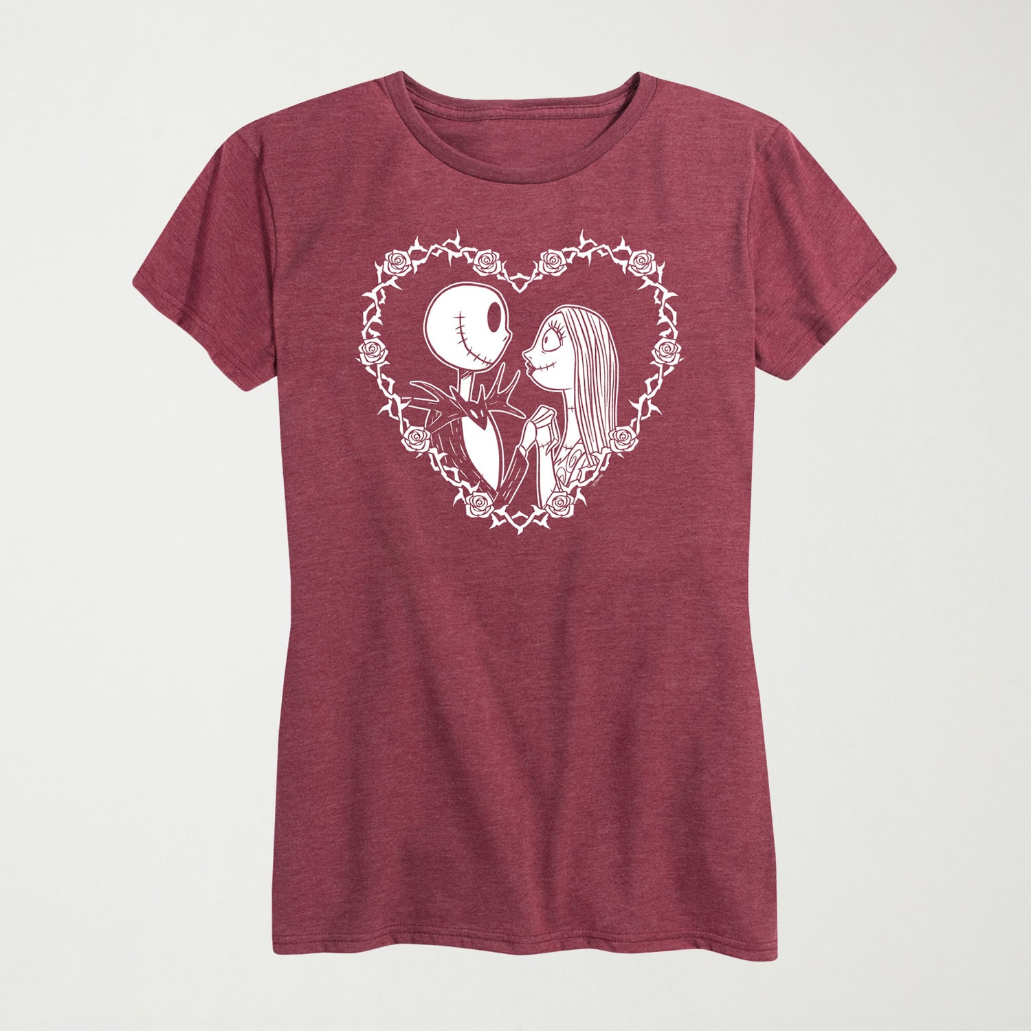 Jack Sally Heart Womens Crew Neck Short Sleeve Regular Fit Nightmare Before Christmas Graphic T-Shirt