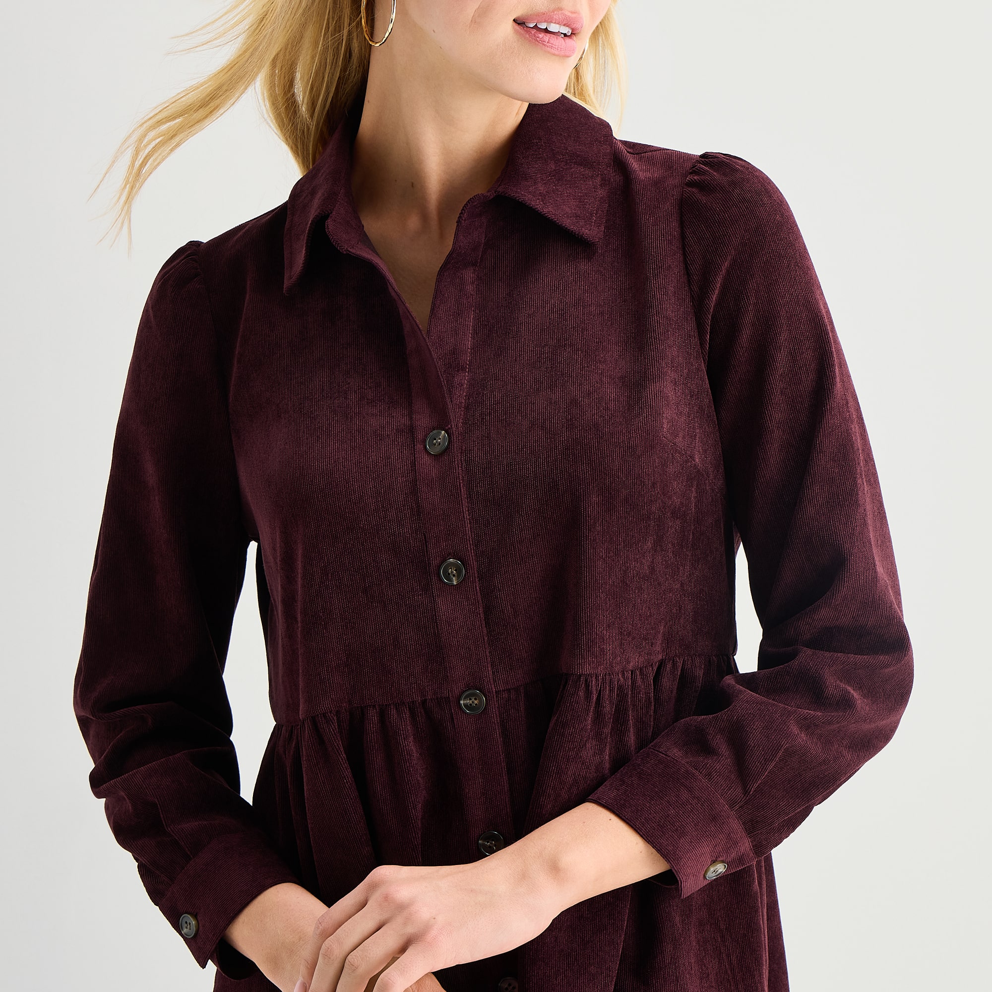 52seven Womens Petite Long Sleeve Shirt Dress