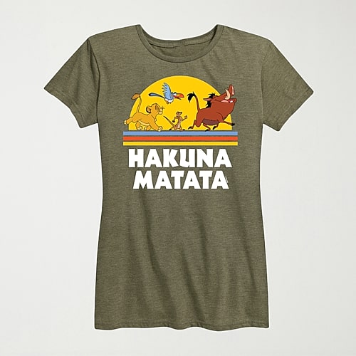 Hybrid Tees Hakuna Matata Sunset Womens Crew Neck Short Sleeve Regular Fit The Lion King Graphic T-shirt In Green