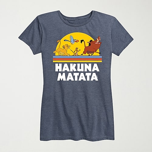 Hybrid Tees Hakuna Matata Sunset Womens Crew Neck Short Sleeve Regular Fit The Lion King Graphic T-shirt In Blue