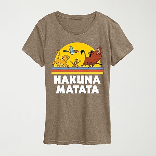 Hybrid Tees Hakuna Matata Sunset Womens Crew Neck Short Sleeve Regular Fit The Lion King Graphic T-shirt In Brown
