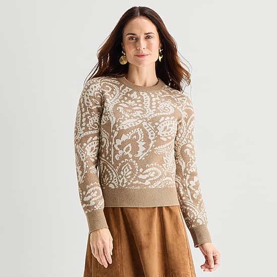 Liz Claiborne Womens Long Sleeve Paisley Pullover Sweater - JCPenney