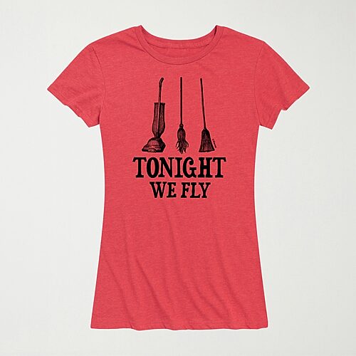Hybrid Tees Hocus Pocus Tonight We Fly Womens Crew Neck Short Sleeve Regular Fit Hocus Pocus Graphic T-shirt In Red