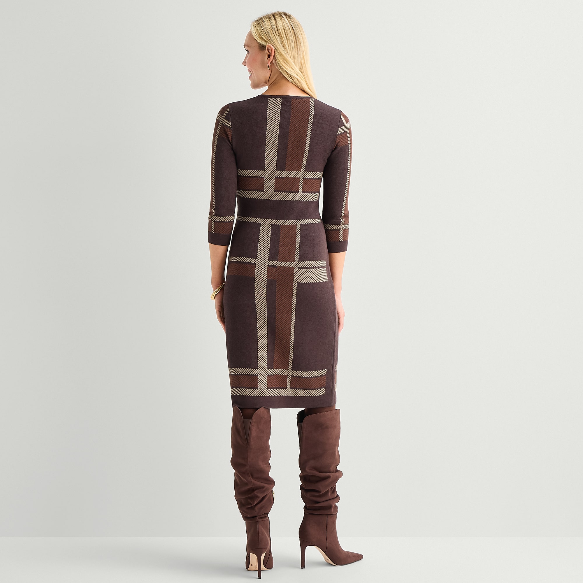 Danny & Nicole Womens 3/4 Sleeve Plaid Sweater Dress