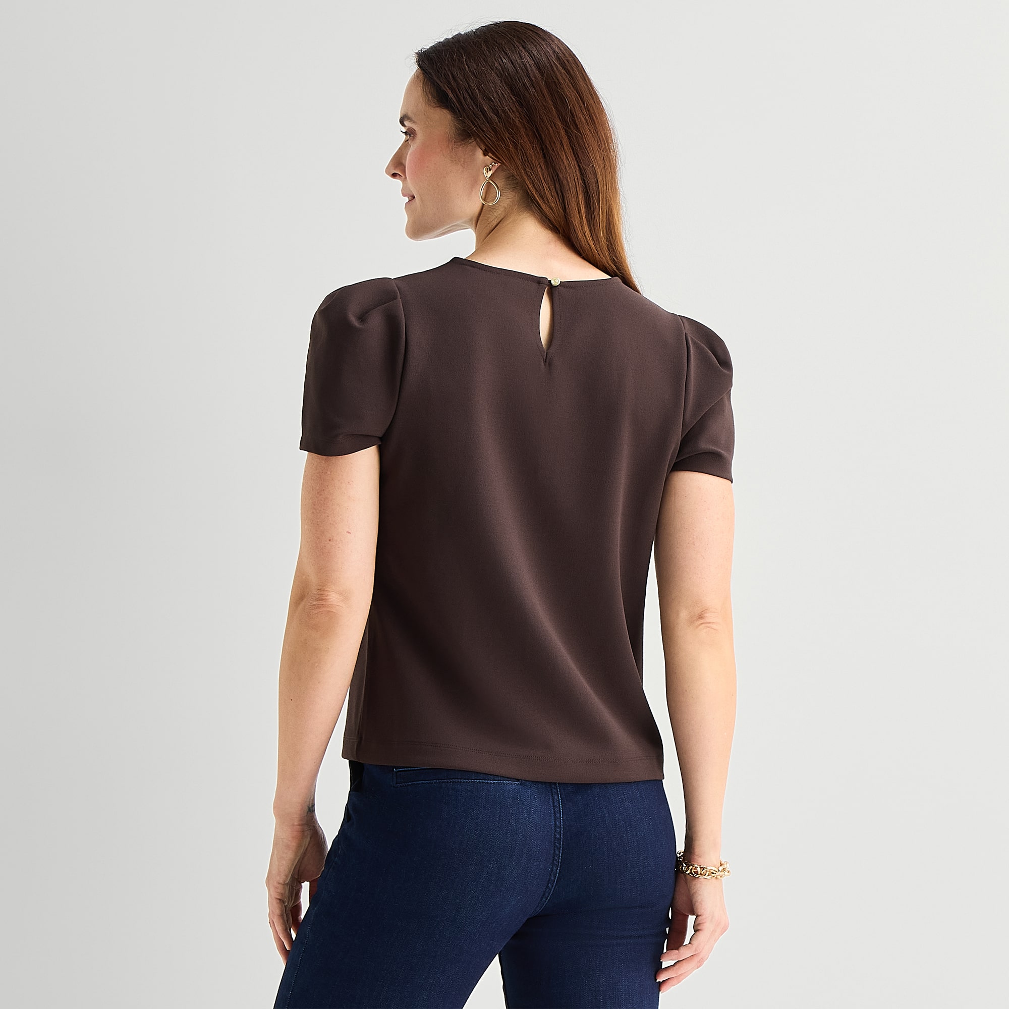Liz Claiborne Womens Crew Neck Short Sleeve Blouse