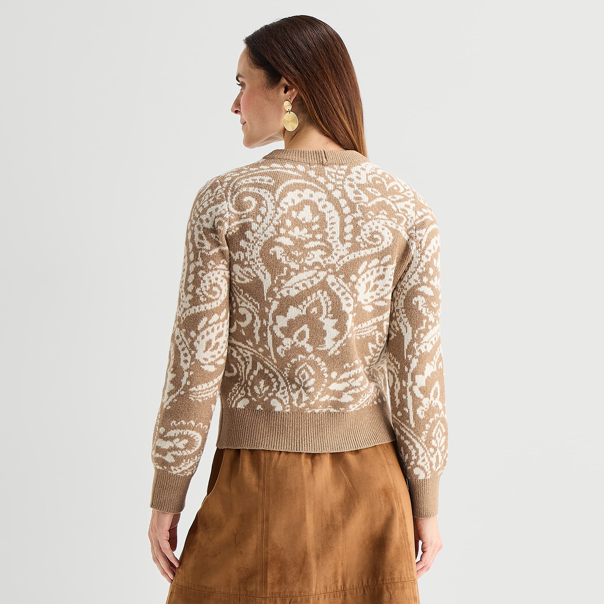 Liz Claiborne Womens Round Neck Long Sleeve Paisley Pullover Sweater