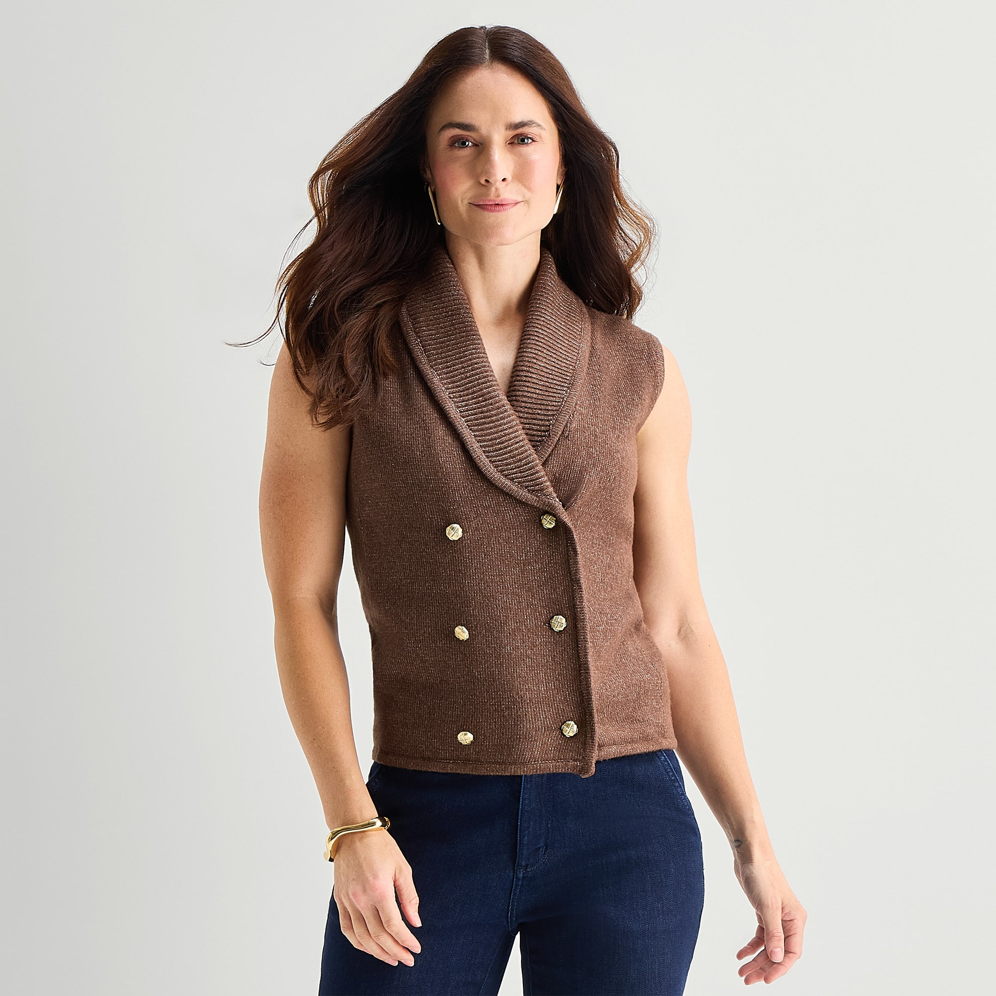 Liz Claiborne Womens V Neck Button Sweater Vest
