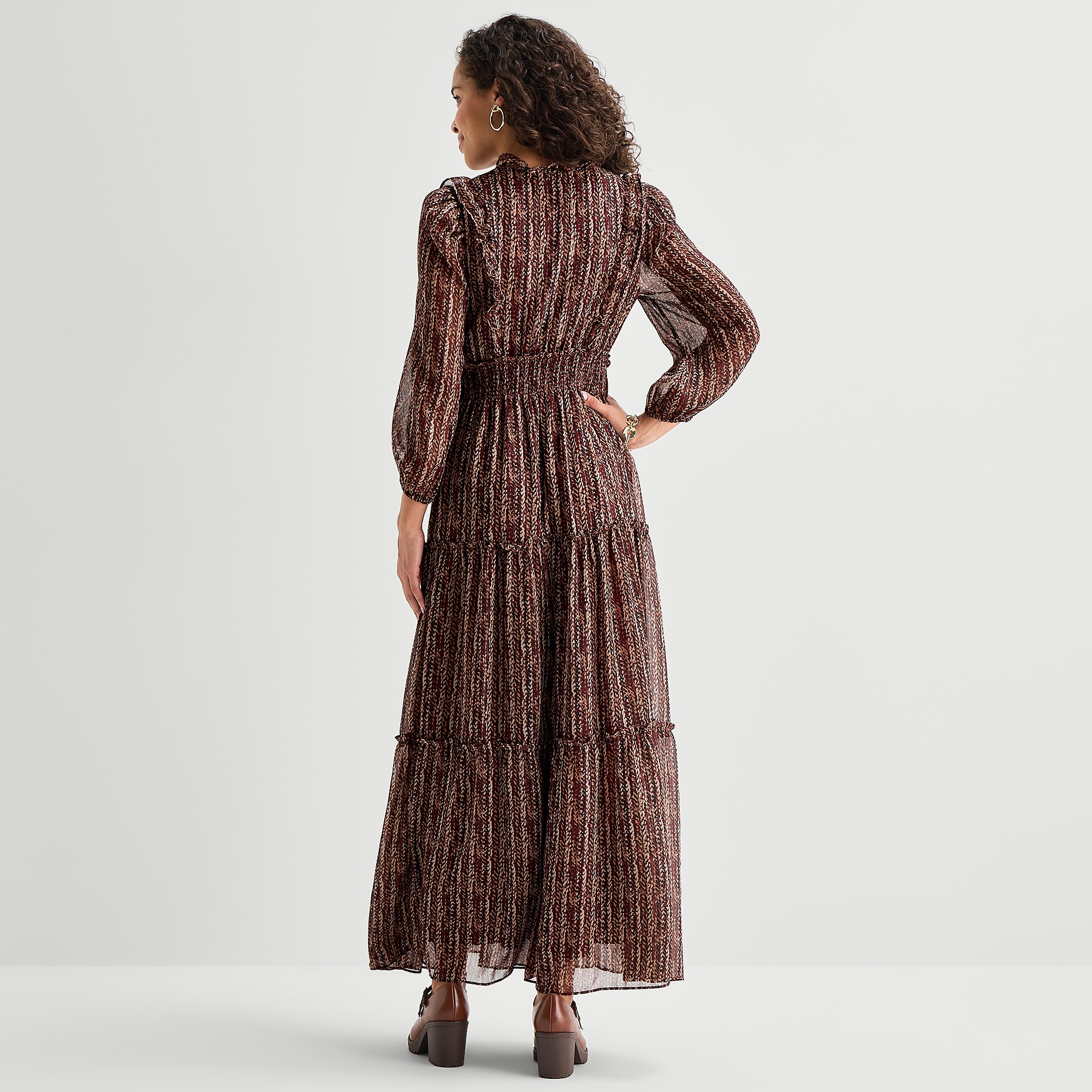 Melonie T Womens V Neck 3/4 Sleeve Balloon Chiffon Maxi Dress