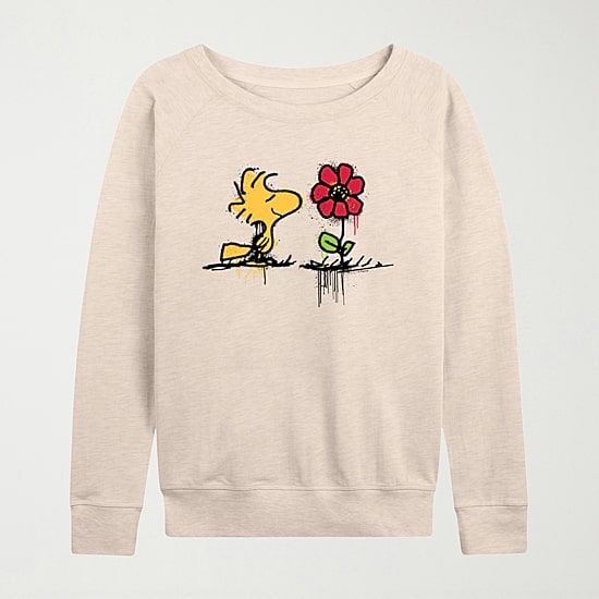 Woodstock Rose Womens Crew Neck Long Sleeve Peanuts Pullover Sweater