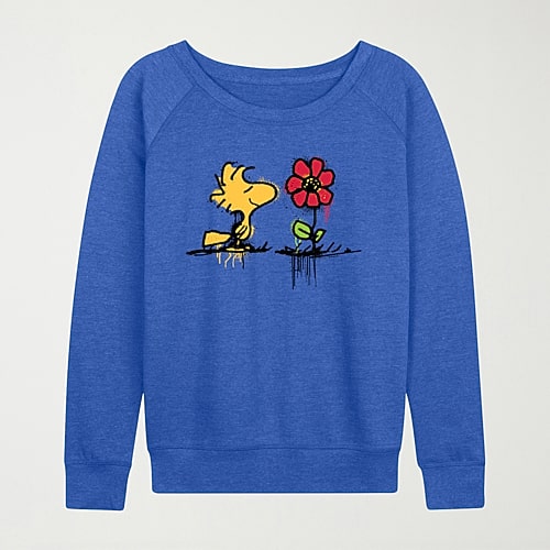 Hybrid Tees Woodstock Rose Womens Crew Neck Long Sleeve Peanuts Pullover Sweater In Blue