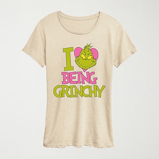 I Love Being Grinchy Womens Crew Neck Short Sleeve Regular Fit Grinch Graphic T-Shirt