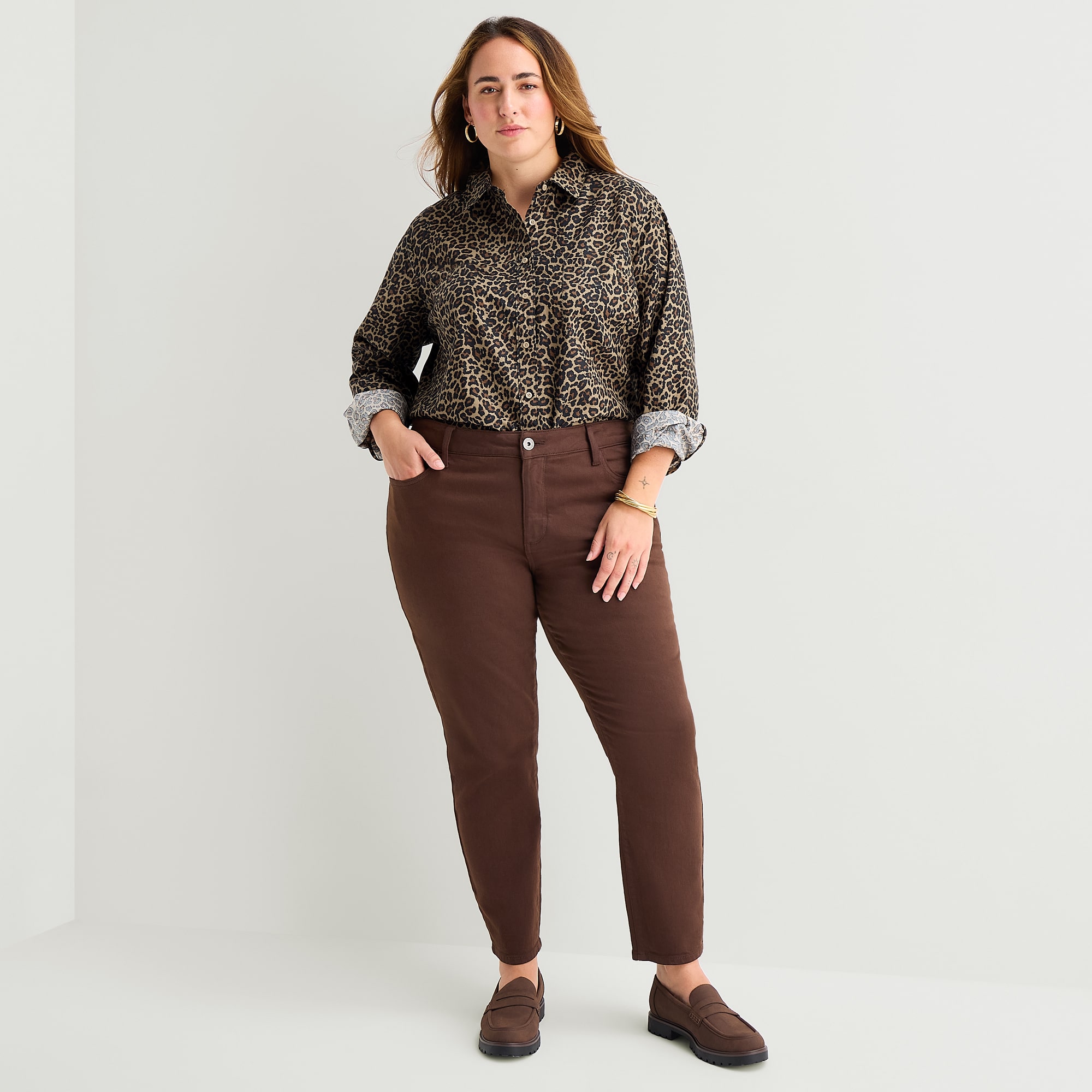 St. John's Bay Womens Plus Long Sleeve Regular Fit Button-Down Shirt