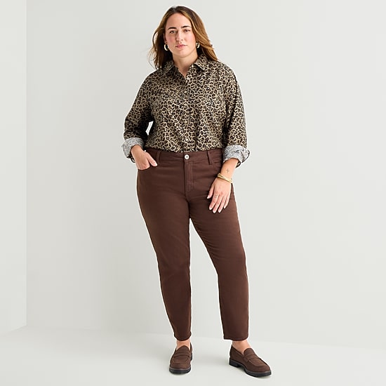 St. John's Bay Womens Plus Long Sleeve Regular Fit Button-Down Shirt