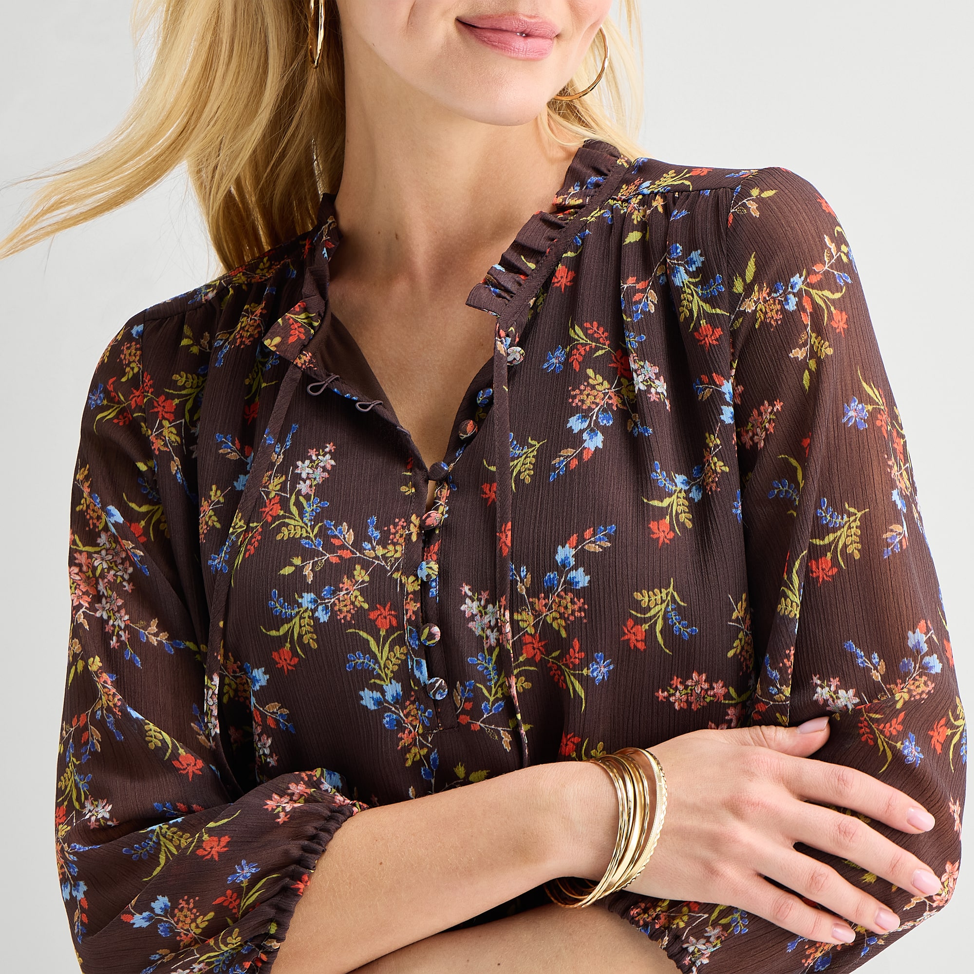 St. John's Bay Womens V Neck Long Sleeve Floral A-Line Dress