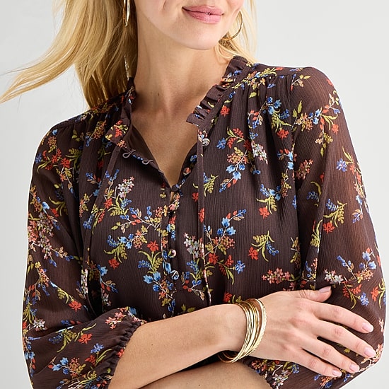 St. John's Bay Womens V Neck Long Sleeve Floral A-Line Dress