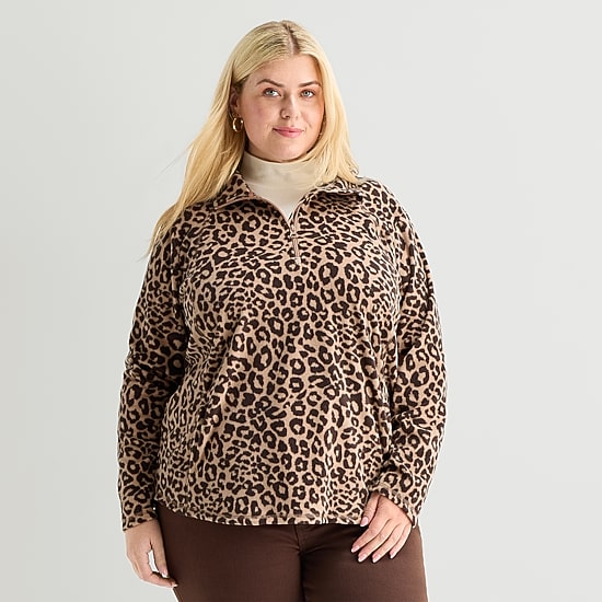 St. John's Bay Womens Plus Mock Neck Long Sleeve Quarter-Zip Pullover