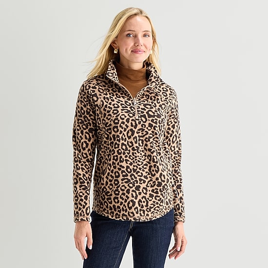 St. John's Bay Womens Mock Neck Long Sleeve Quarter-Zip Pullover