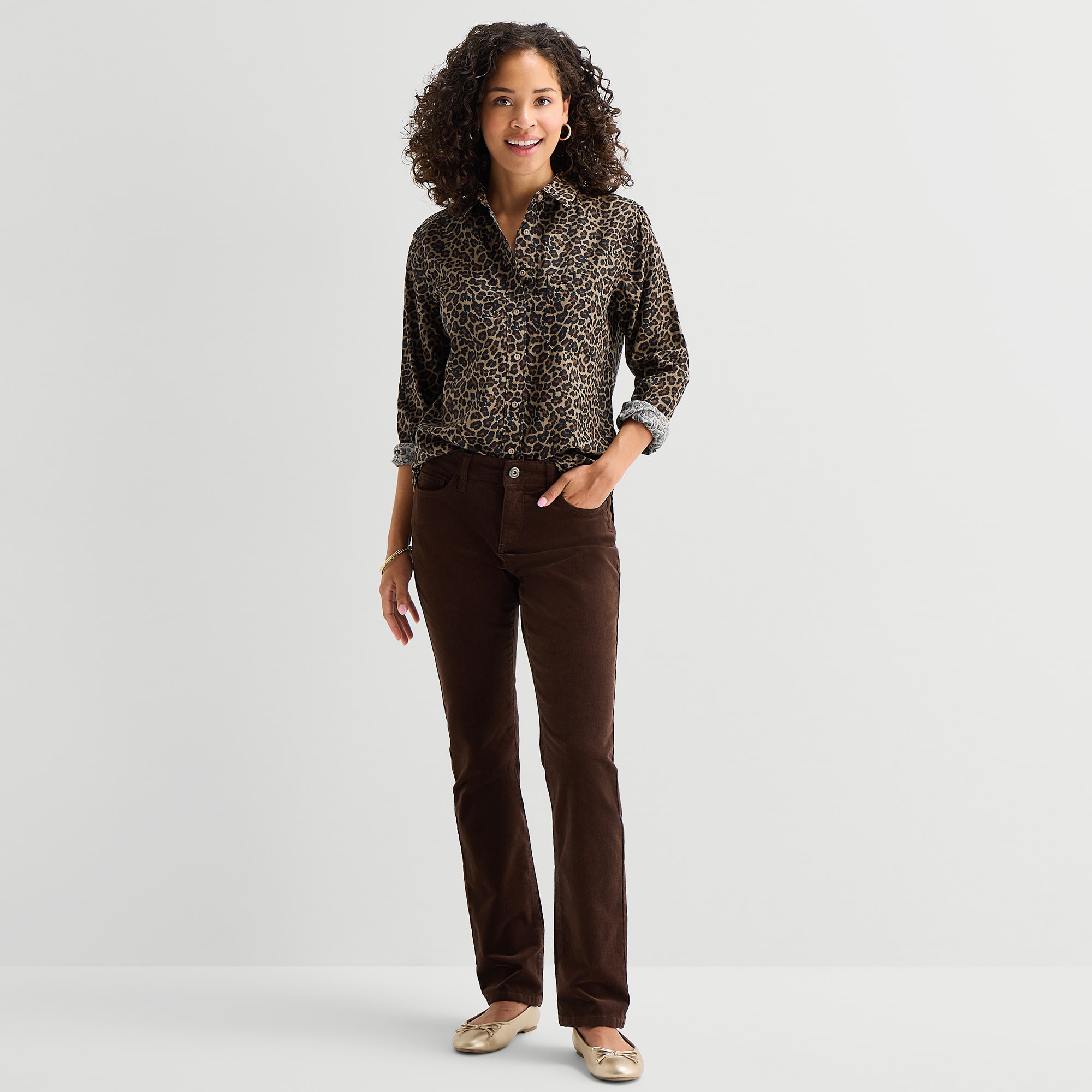 St. John's Bay Womens Long Sleeve Regular Fit Button-Down Shirt
