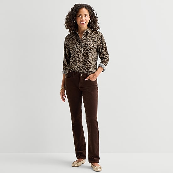 St. John's Bay Womens Long Sleeve Regular Fit Button-Down Shirt