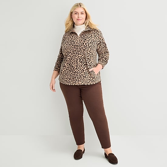 St. John's Bay Womens Plus Mock Neck Long Sleeve Quarter-Zip Pullover