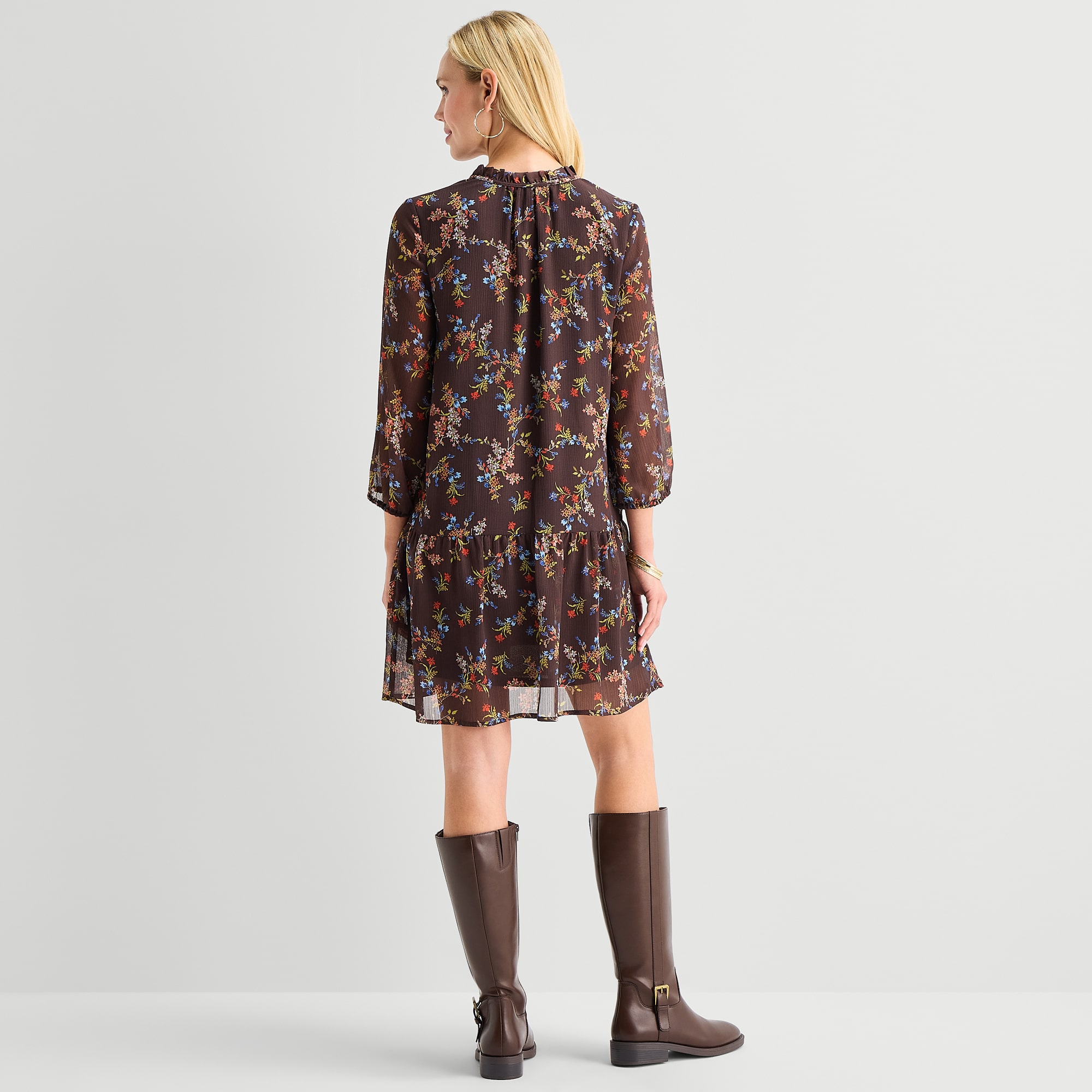 St. John's Bay Womens V Neck Long Sleeve Floral A-Line Dress