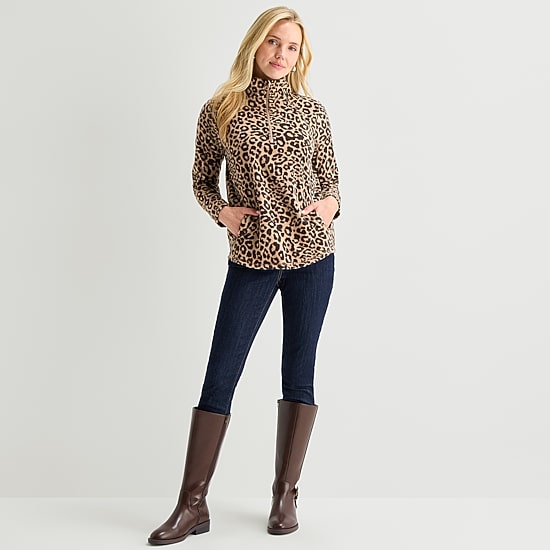 St. John's Bay Womens Mock Neck Long Sleeve Quarter-Zip Pullover