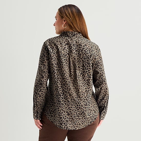 St. John's Bay Womens Plus Long Sleeve Regular Fit Button-Down Shirt
