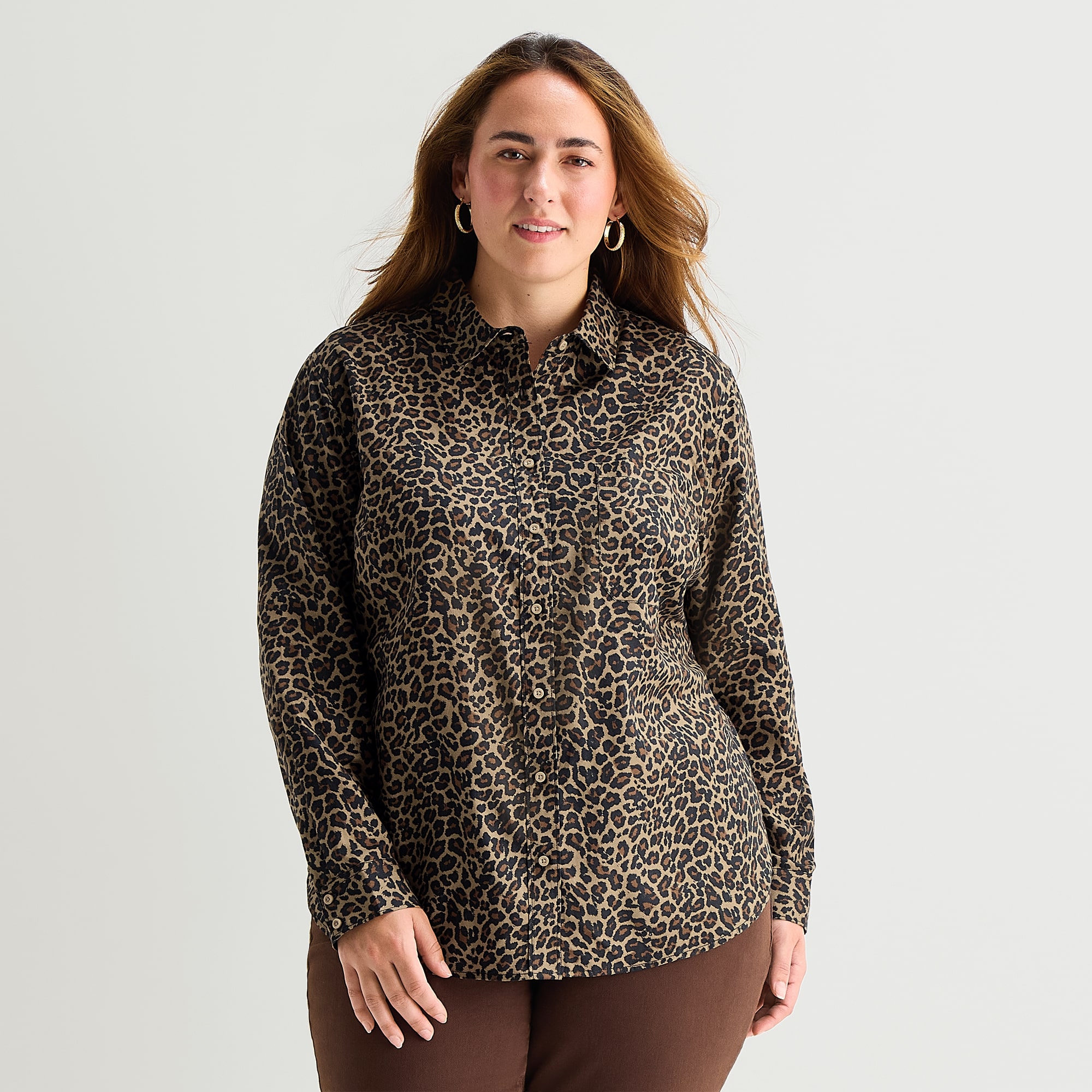 St. John's Bay Womens Plus Long Sleeve Regular Fit Button-Down Shirt