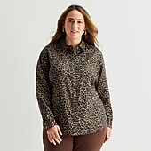 St. John's Bay Womens Plus Long Sleeve Regular Fit Button-Down Shirt