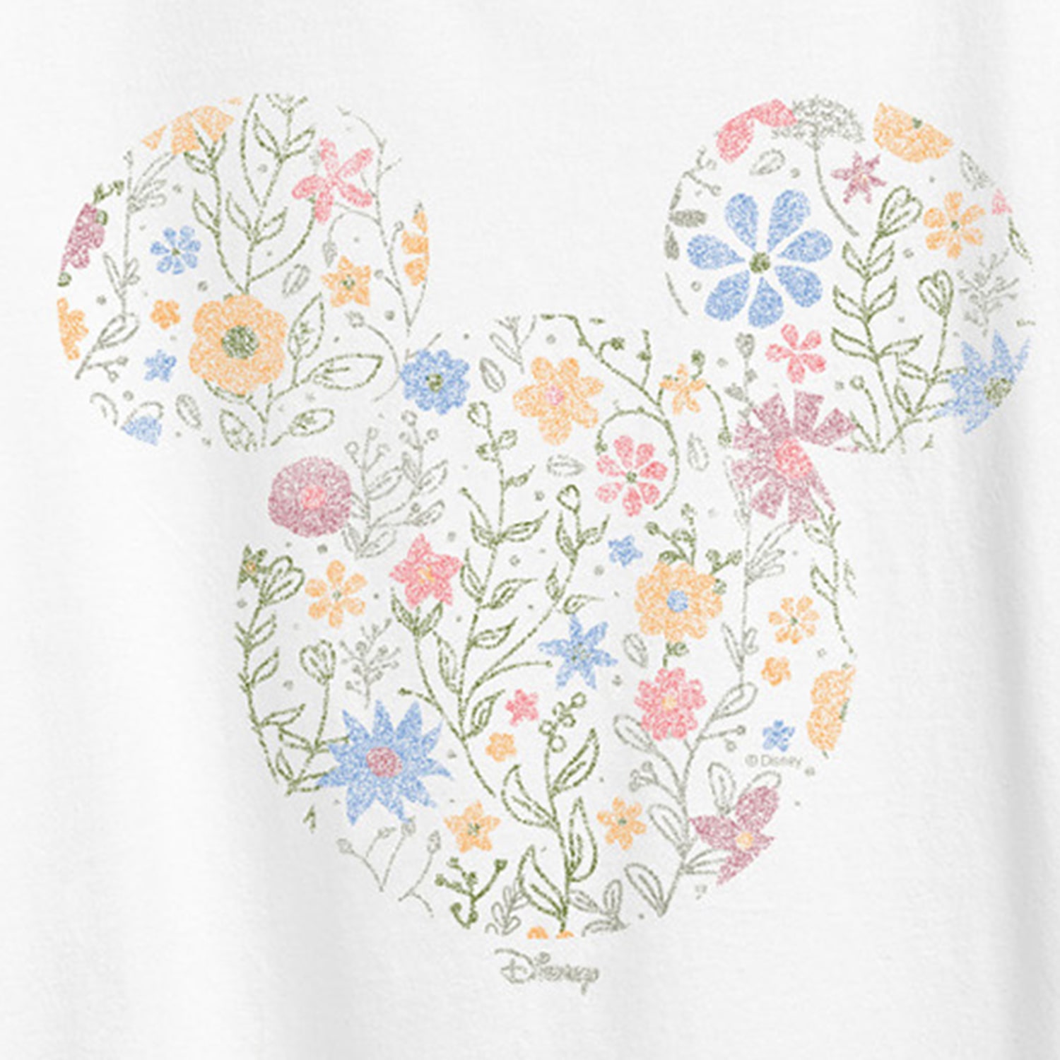 Floral Ears Womens Crew Neck Short Sleeve Regular Fit Mickey Mouse Graphic T-Shirt