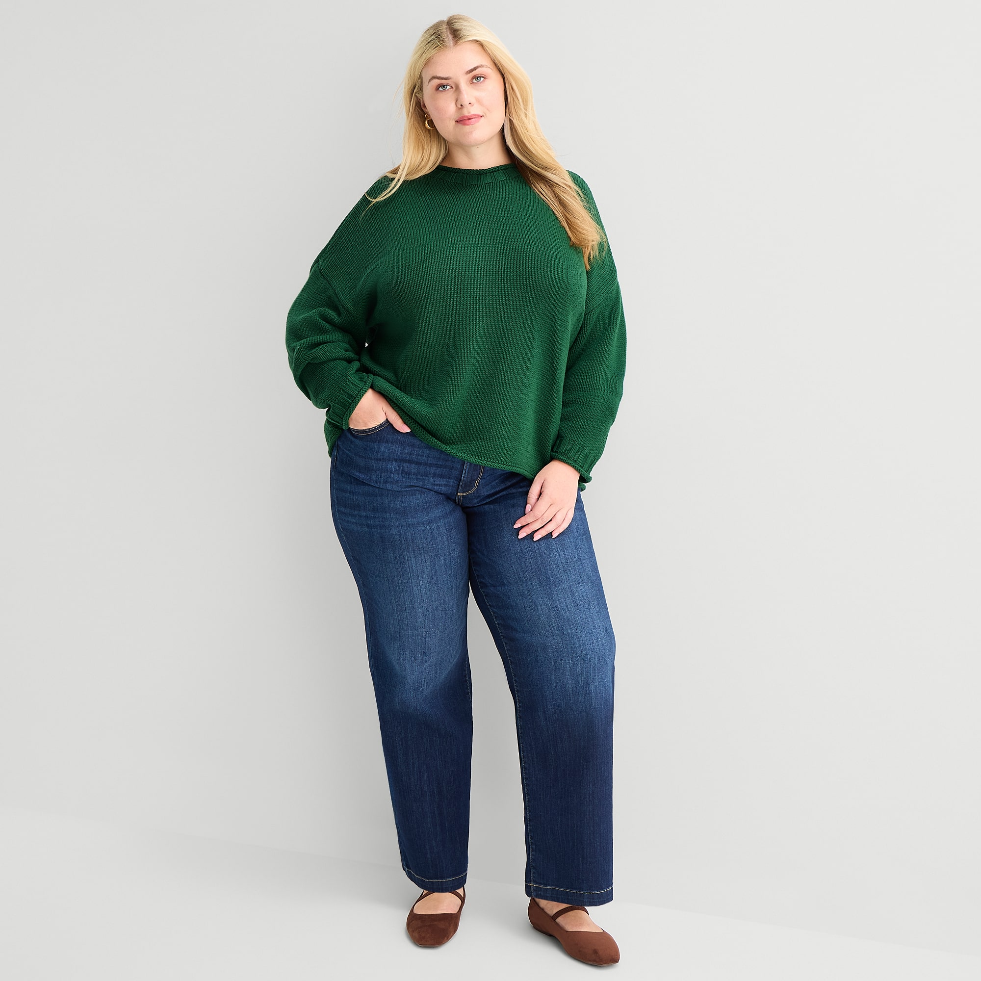 St. John's Bay Plus Womens Crew Neck Long Sleeve Pullover Sweater