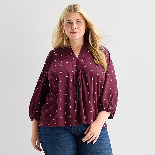 St. John's Bay Womens Plus Split Crew Neck 3/4 Sleeve Blouse In Red