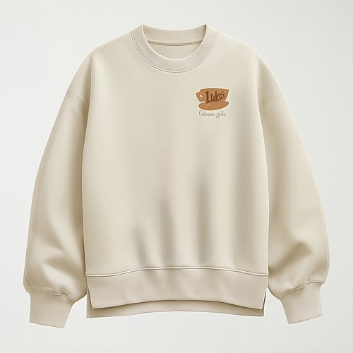 Hybrid Tees Lukes Coffee Womens Crew Neck Long Sleeve Pullover Sweater In Beige