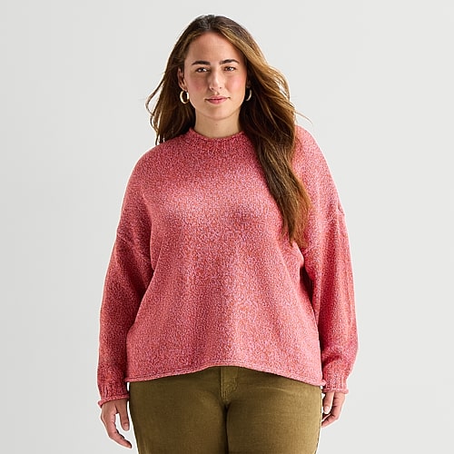 St. John's Bay Plus Womens Crew Neck Long Sleeve Striped Pullover Sweater In Pink