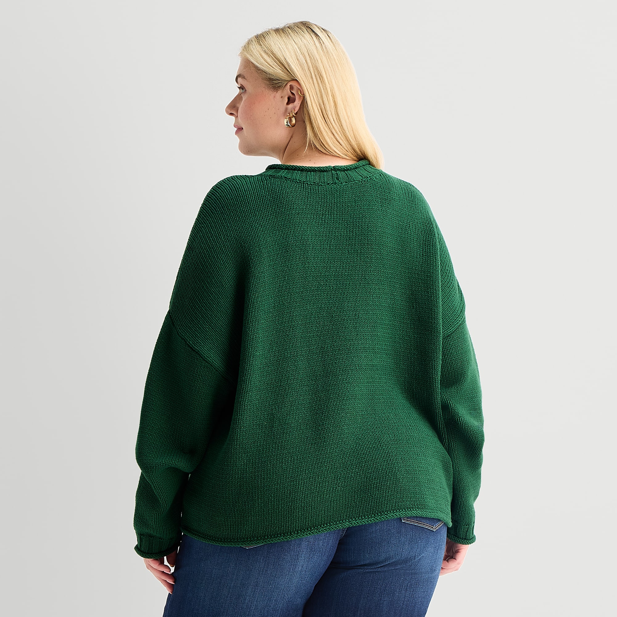 St. John's Bay Plus Womens Crew Neck Long Sleeve Pullover Sweater