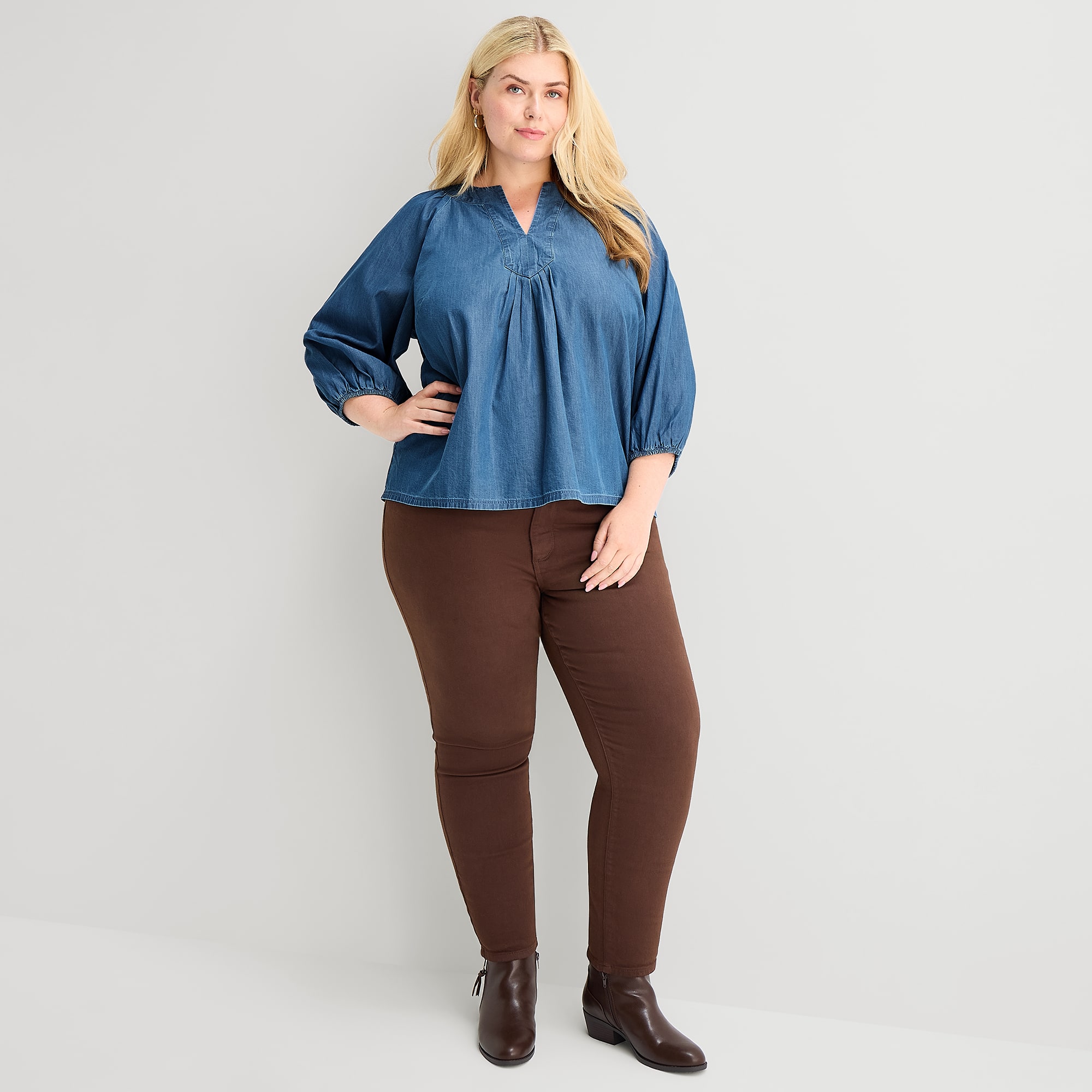 St. John's Bay Womens Plus Split Crew Neck 3/4 Sleeve Blouse