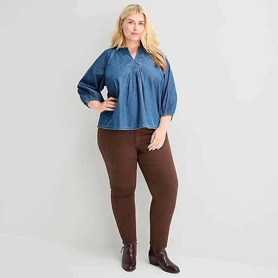 St. John's Bay Womens Plus Split Crew Neck 3/4 Sleeve Blouse