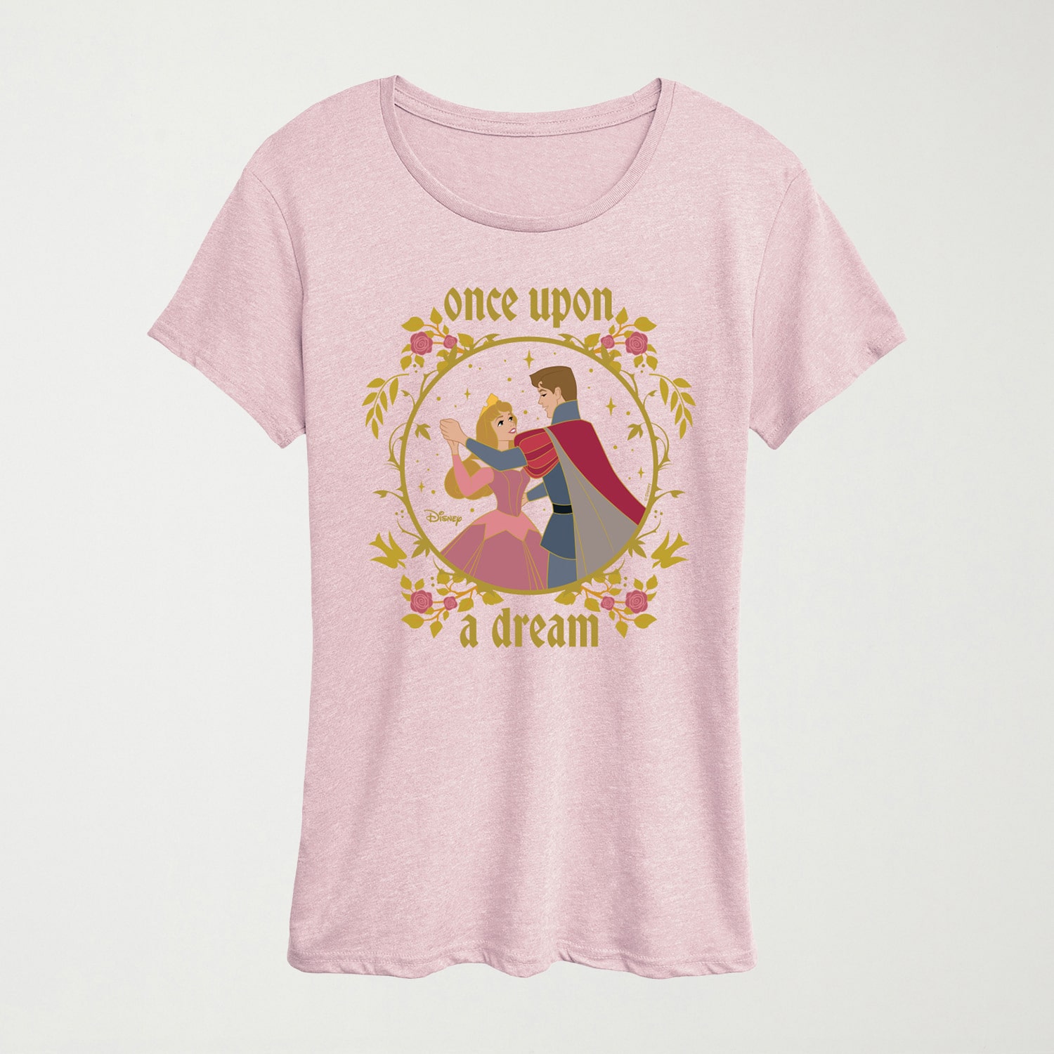 Once Upon A Dream Womens Crew Neck Short Sleeve Regular Fit Princess Sleeping Beauty Graphic T-Shirt