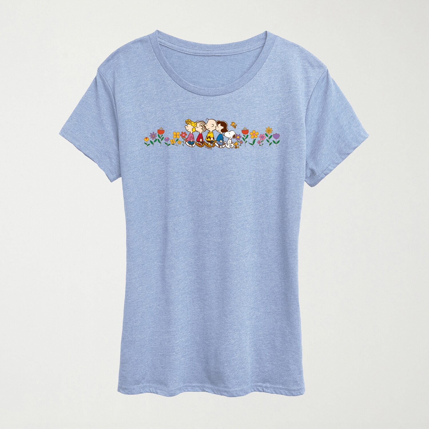 Flowers Womens Crew Neck Short Sleeve Regular Fit Peanuts Graphic T-Shirt