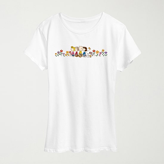 Flowers Womens Crew Neck Short Sleeve Regular Fit Peanuts Graphic T-Shirt