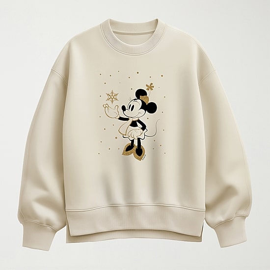 Winter Snowflake Womens Crew Neck Long Sleeve Minnie Mouse Pullover Sweater