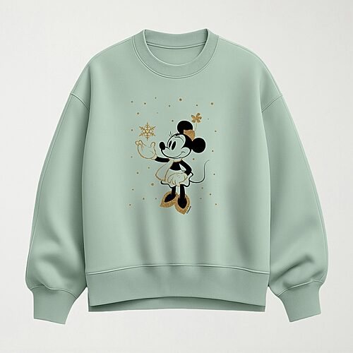 Hybrid Tees Winter Snowflake Womens Crew Neck Long Sleeve Minnie Mouse Pullover Sweater In Green